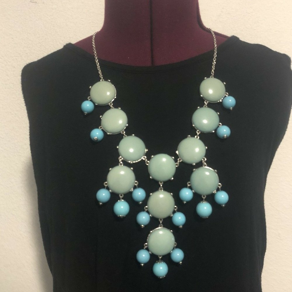 Vintage Large Circle Retro Statement Necklace Blue Green Plastic Enamel